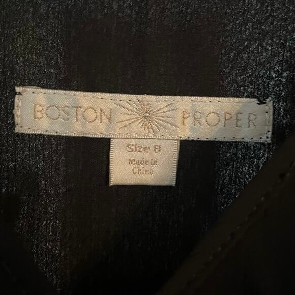 Boston Proper Black Dress Cold Shoulder Sheer Ruffle Front Gathered Waist Sz. 8 - Picture 9 of 12